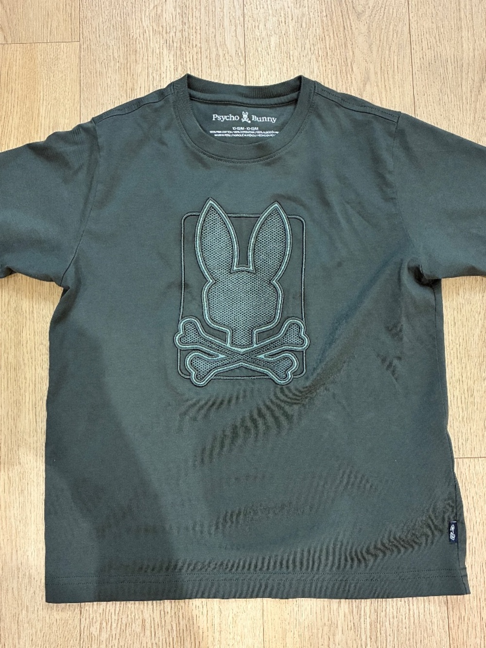 Psycho Bunny Boys 10-12 Dark Gray Large Embroidered Bunny Graphic Tee